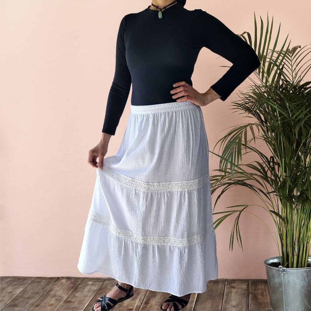 Black and white 2024 tiered maxi skirt