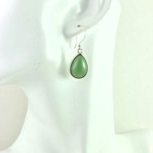 Load image into Gallery viewer, aventurine-crystal-light-jade-green-teardrop-earrings-with-sterling-silver-hooks-on-mannequin-head
