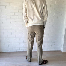 Load image into Gallery viewer, men&#39;s-cotton-chino-pants-with-elasticated-waist-at-back-side-pockets-and-buttoned-back-pockets-in-khaki-back-view
