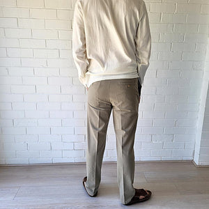 men's-cotton-chino-pants-with-elasticated-waist-at-back-side-pockets-and-buttoned-back-pockets-in-khaki-back-view