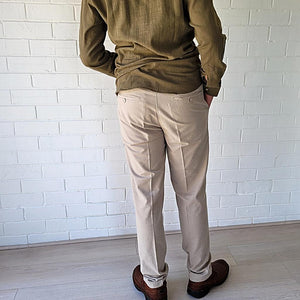 men's-cotton-chino-pants-with-elasticated-waist-at-back-side-pockets-and-buttoned-back-pockets-in-sand-back-view