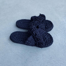 Load image into Gallery viewer, crochet-crossover-strap-slip-on-women&#39;s-slippers-black-side
