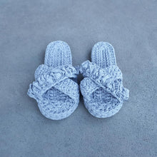 Load image into Gallery viewer, crochet-crossover-strap-slip-on-women&#39;s-slippers-light-grey-front
