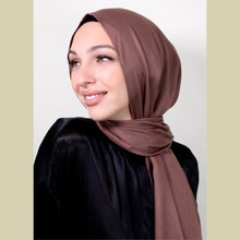 Load image into Gallery viewer, providence-collection-shawl-scarf-hijab-brown-rose-on-model
