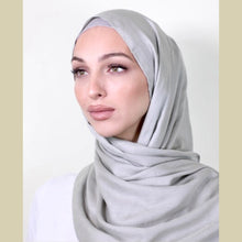 Load image into Gallery viewer, providence-collection-shawl-scarf-hijab-celtic-sky-on-model
