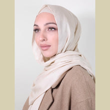 Load image into Gallery viewer, providence-collection-shawl-scarf-hijab-natural-pearl-on-model
