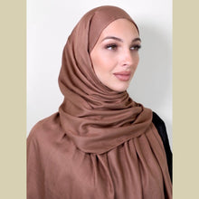 Load image into Gallery viewer, providence-collection-shawl-scarf-hijab-pecan-brown-on-model
