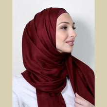 Load image into Gallery viewer, providence-collection-shawl-scarf-hijab-red-garnet-on-model
