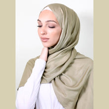 Load image into Gallery viewer, providence-collection-shawl-scarf-hijab-river-sand-on-model
